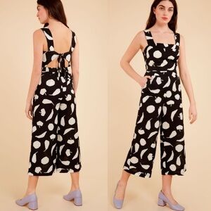 FRNCH Madiane Woven Jumpsuit Black Abstract Print Size Large
